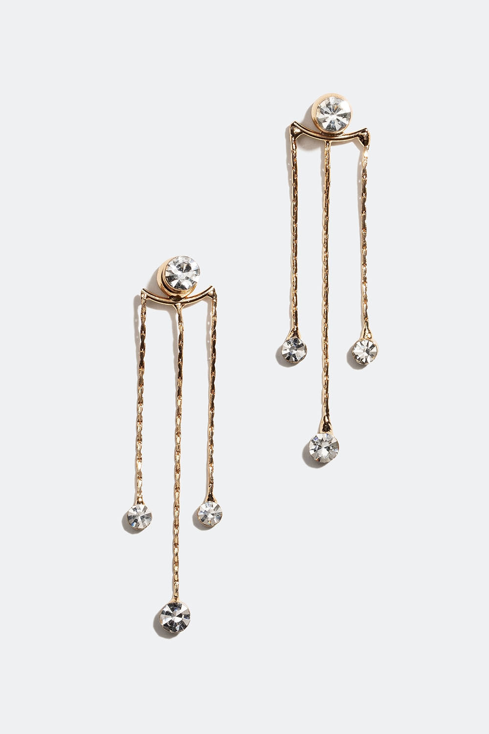 Långa guldfärgade örhängen med tre länkar och runda glasstenar i gruppen Smycken / Örhängen hos Glitter (253006502002)