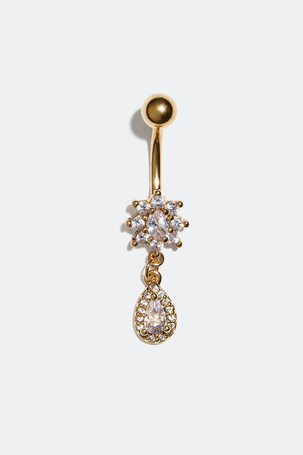 Guldfärgad navelpiercing med blomma och dropphänge i gruppen Smycken / Piercings / Navelpiercings hos Glitter (255000420110)