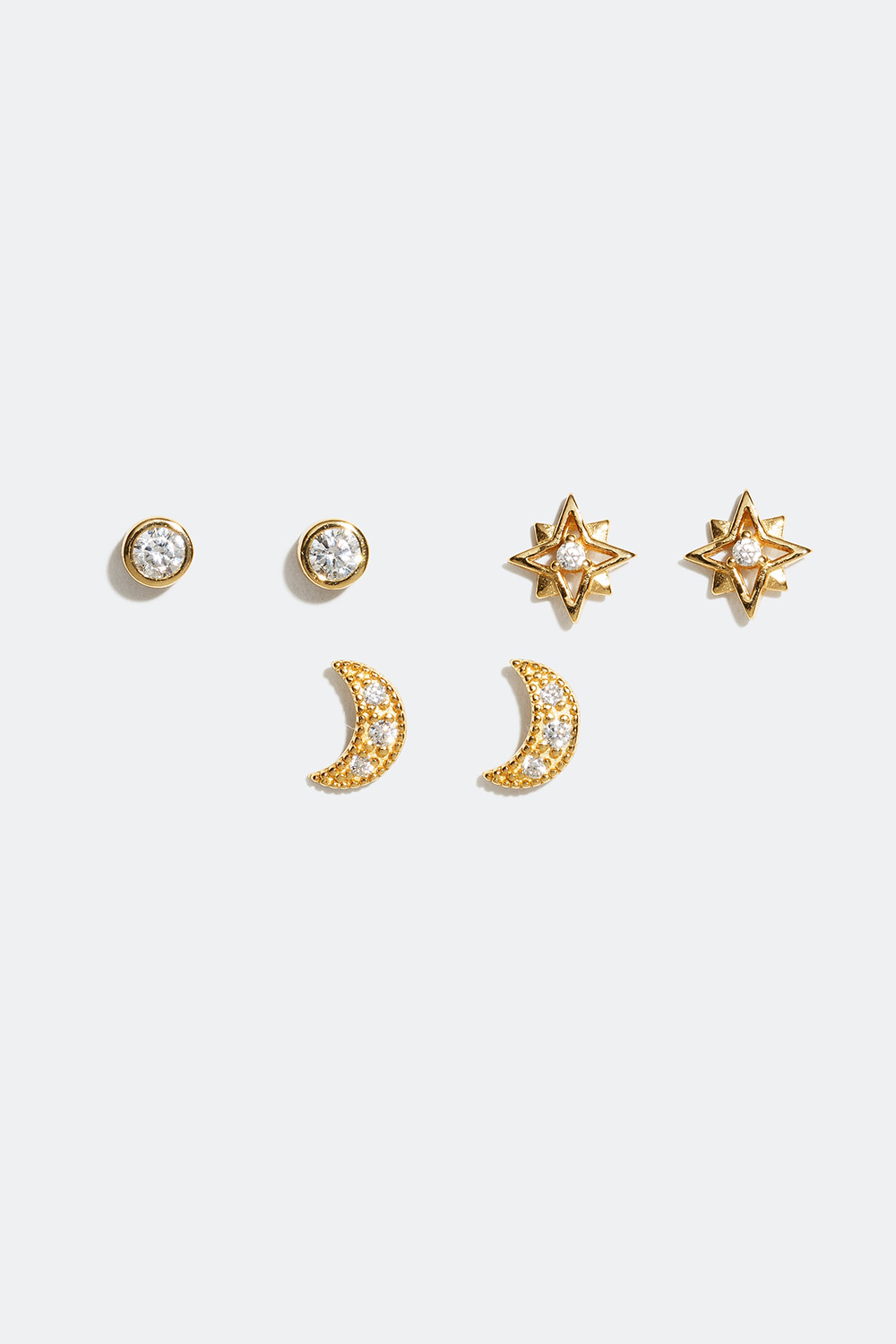 Studs i olika design, måne och stjärna, förgyllda med 18K guld, 3-pack i gruppen Smycken / Örhängen hos Glitter (553000592000)