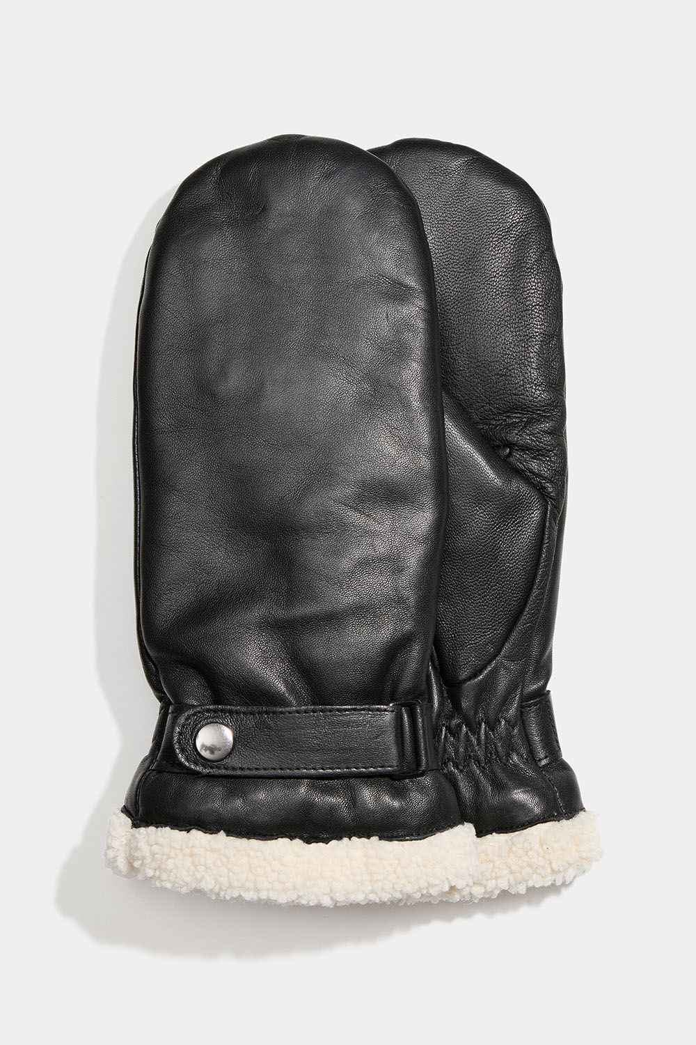 Svarta tumhanskar i skinn med faux shearling i gruppen Accessoarer / Skinnhandskar / Skinnhandskar för dam hos Glitter (1710014390)