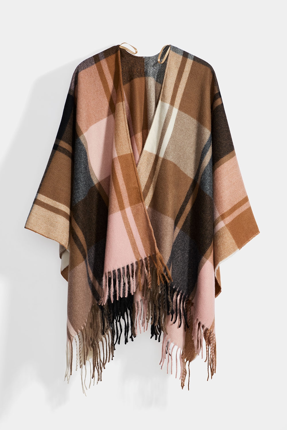 Rosa rutig poncho med fransar i gruppen Accessoarer / Stickat / Ponchos hos Glitter (171001755400)