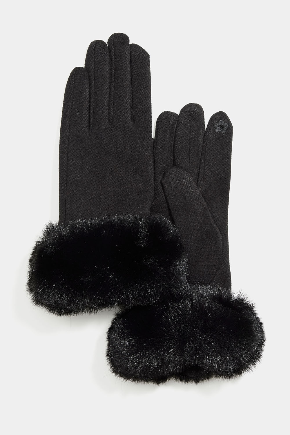 Svarta handskar med fuskpälsdetalj i gruppen Accessoarer / Stickat / Touchvantar hos Glitter (171001849000)