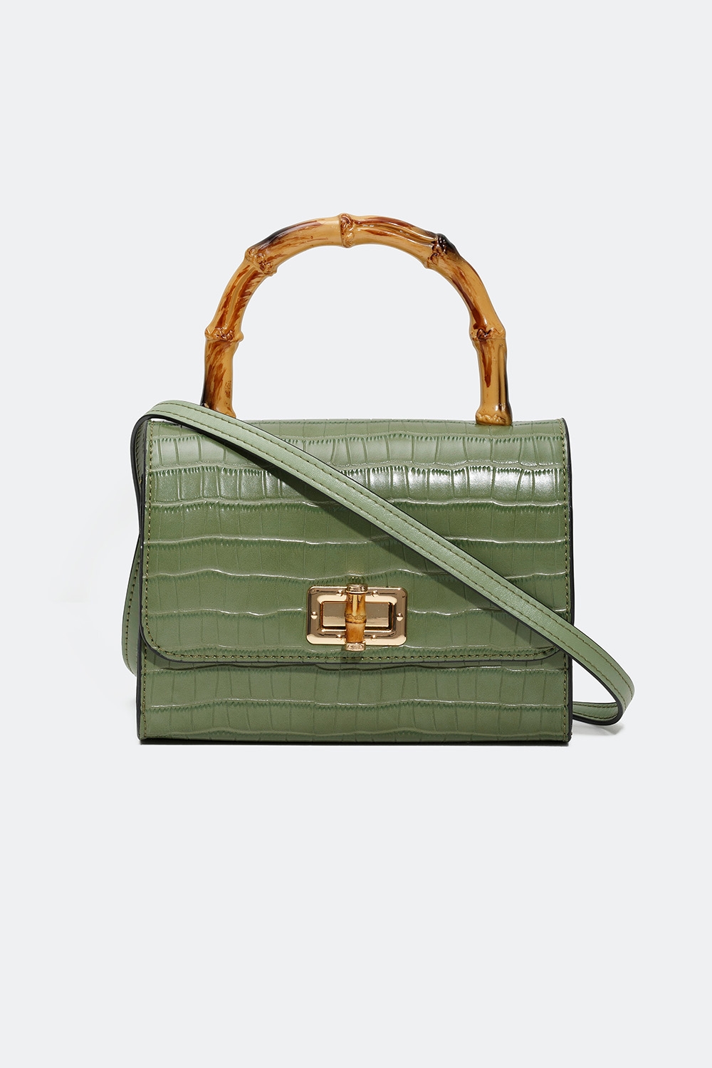 Handväska med crocomönster och bambumönstrade detaljer i gruppen Accessoarer / Väskor / Axelremsväskor hos Glitter (172000257500)