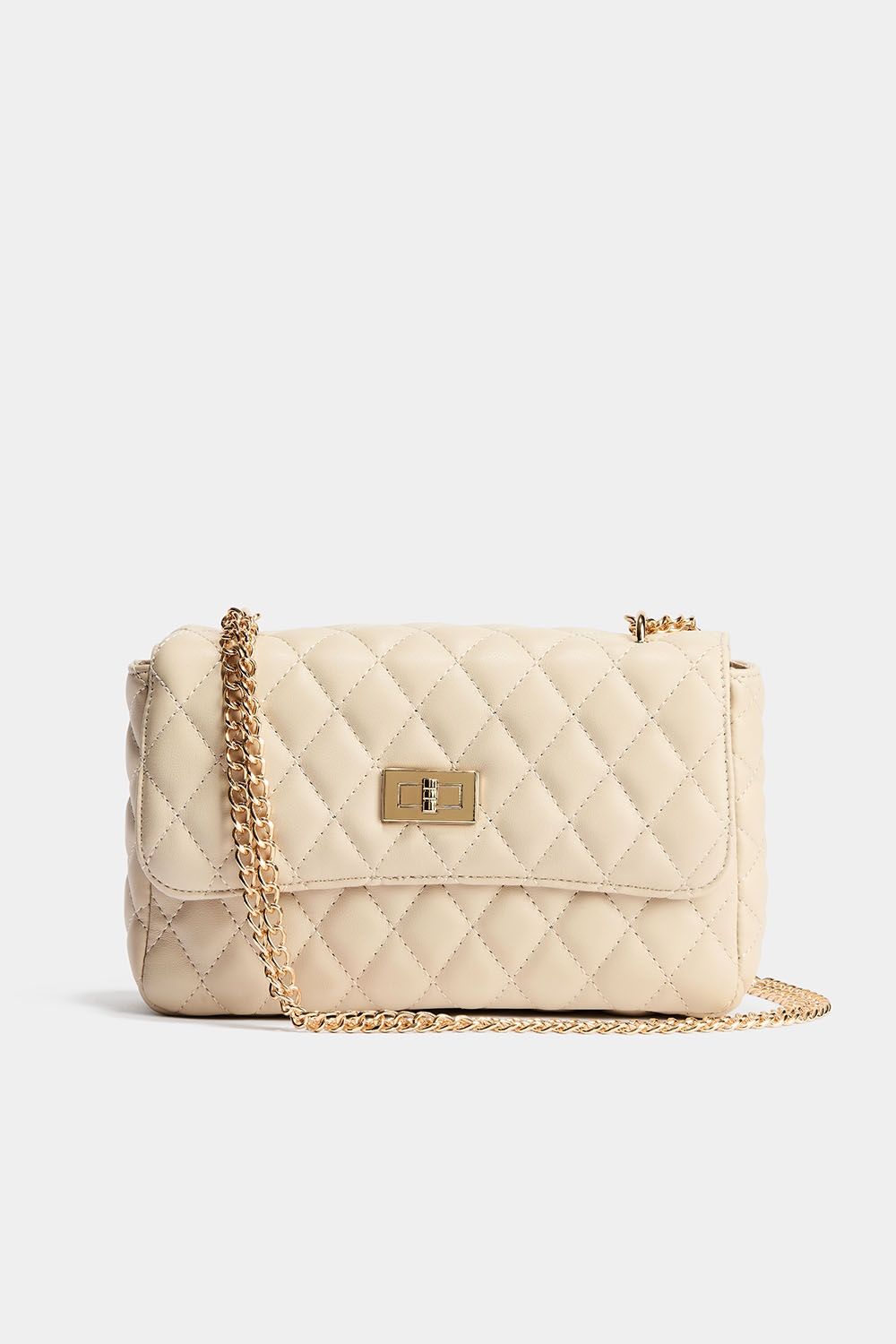 Beige quiltad axelremsväska med kedja i gruppen Väskor / Crossbody hos Glitter (172001538300)