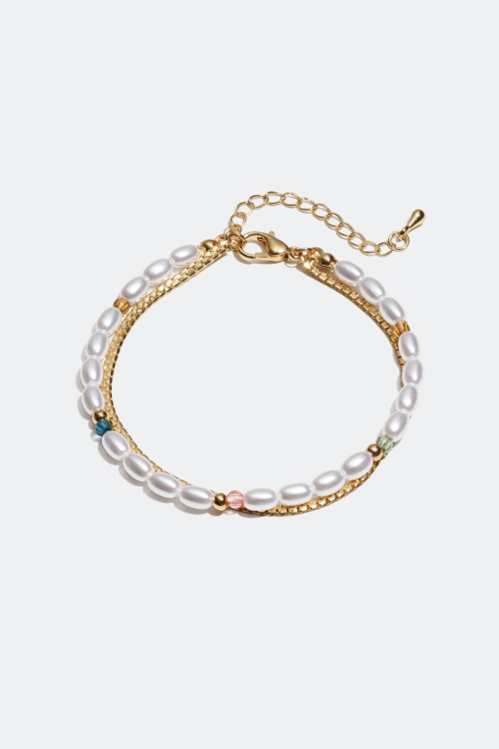 Dubbelarmband med länk och ovala pärlor i gruppen Smycken / Armband hos Glitter (251000249900)