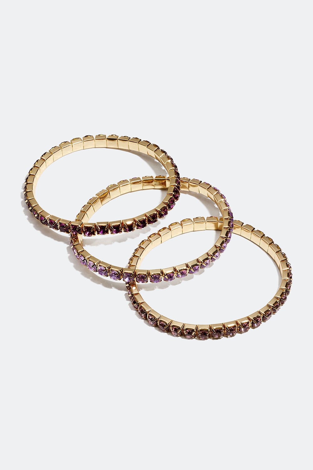 Elastiska armband med lila glasstenar, 3-pack i gruppen Smycken / Armband / Strass hos Glitter (251000636802)