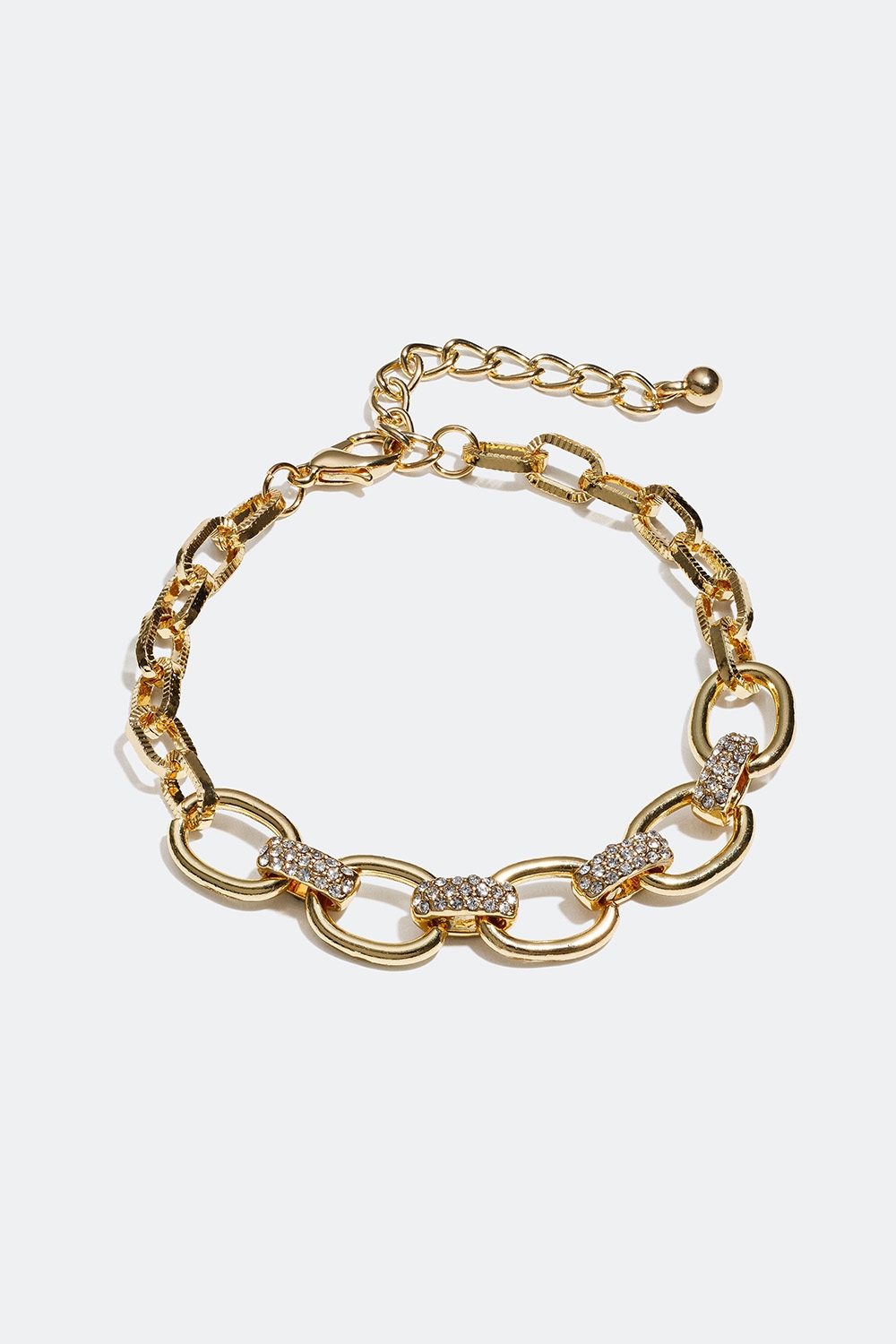 Guldfärgat kedjearmband med olika länkar glasstenar i gruppen Smycken / Armband / Breda hos Glitter (251000752002)