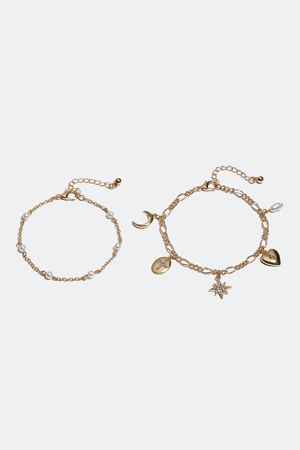 Guldfärgade armband med pärlor och berlocker, 2-pack i gruppen Smycken / Armband / Flerpack hos Glitter (251000792002)