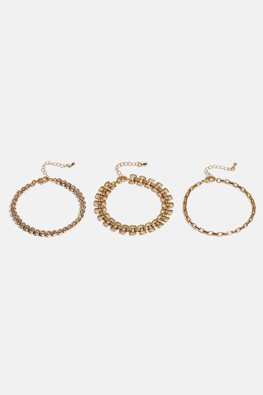 Guldfärgade kedjearmband med strass, 3-pack i gruppen Smycken / Armband / Flerpack hos Glitter (251001602002)