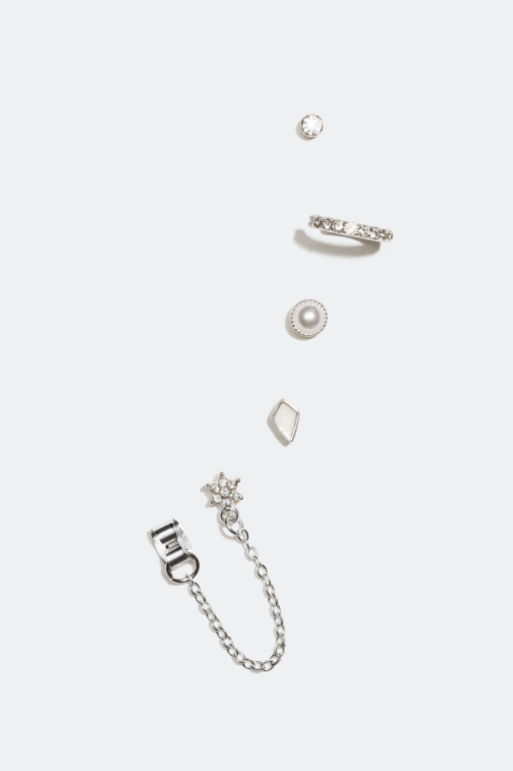 Studs och earcuff med glasstenar och pärla, 5-pack i gruppen Alla Smycken / Örhängen / Flerpack hos Glitter (25300095)