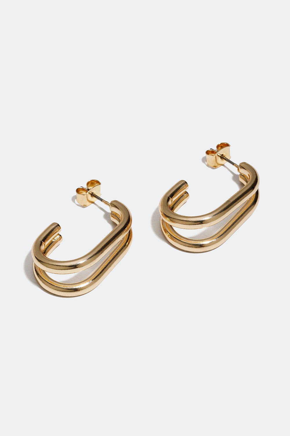 Dubbla guldfärgade hoops med oval design i gruppen Smycken / Örhängen / Hoops hos Glitter (253002952000)