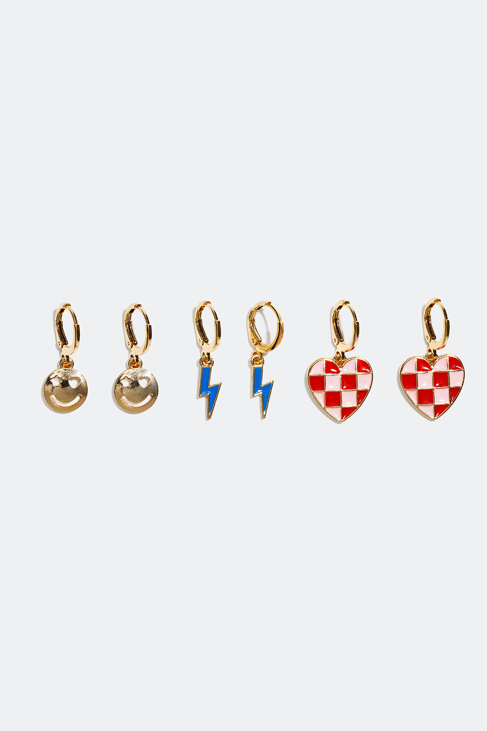 Små hoops med hjärtan, blixtar och smileys, 3-pack i gruppen Smycken / Örhängen / Hoops / Hoops med hänge hos Glitter (253003699902)