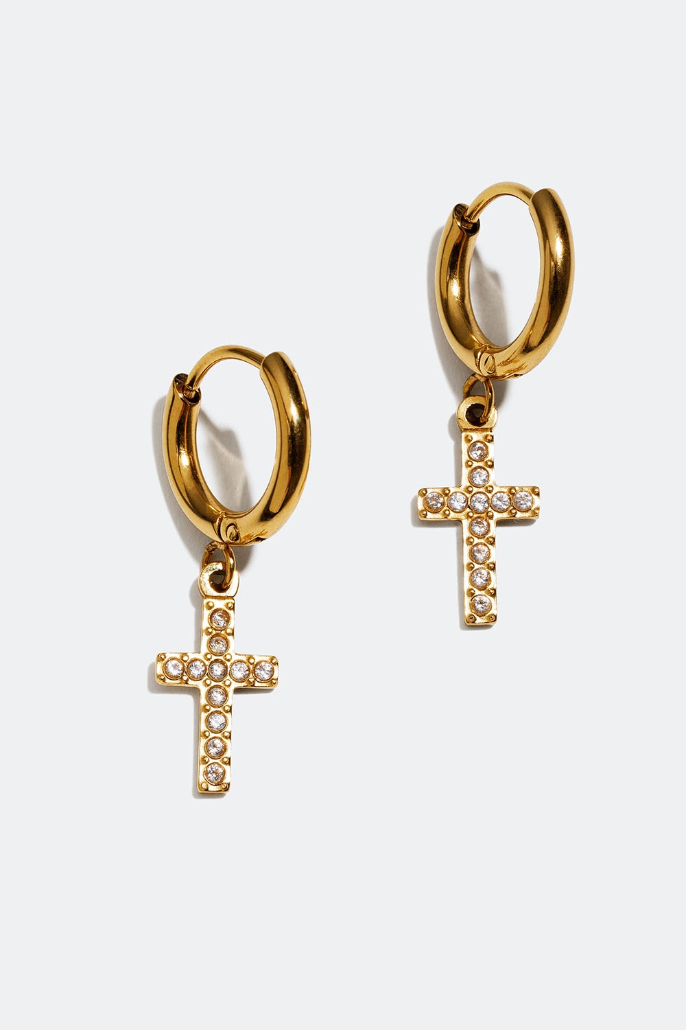 Hoops i stål med 18k guld med kors och Cubic Zirconia i gruppen Smycken / Örhängen / Hoops / Hoops med hänge hos Glitter (253004292002)