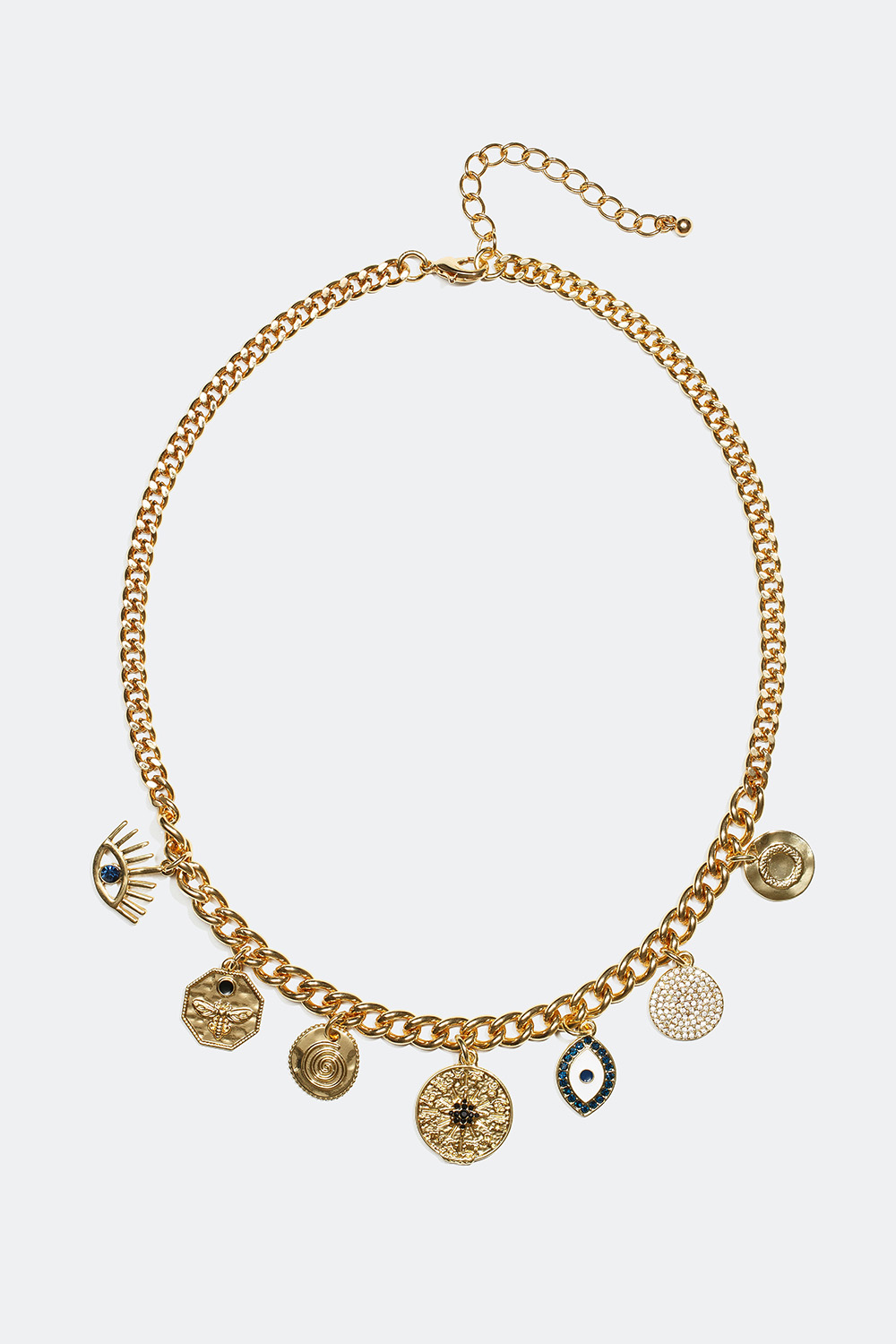 Kedjehalsband med olika berlocker och glasstenar i gruppen Alla Smycken / Halsband / Halsband med hänge hos Glitter (25400046)