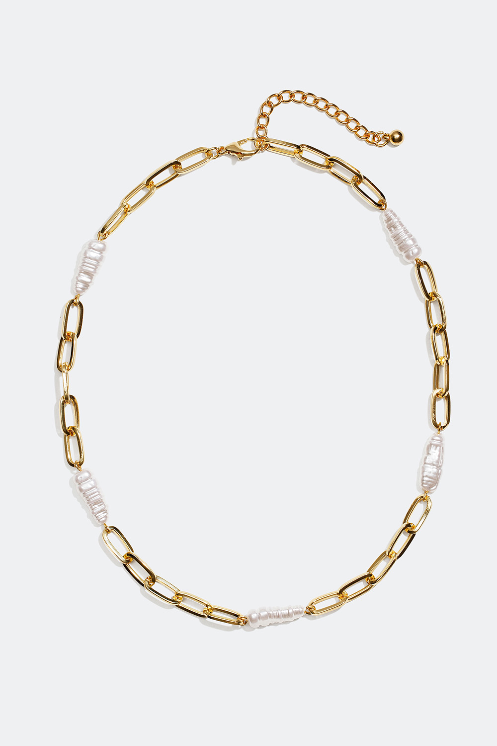 Guldfärgat halsband med paperclip kedja och pärlor i gruppen Smycken / Halsband hos Glitter (254000832002)
