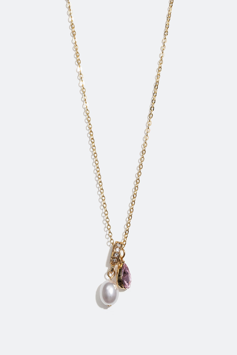 Guldfärgat halsband med pärla och rosa glassten i gruppen Smycken / Halsband / Halsband med hänge hos Glitter (254001365102)