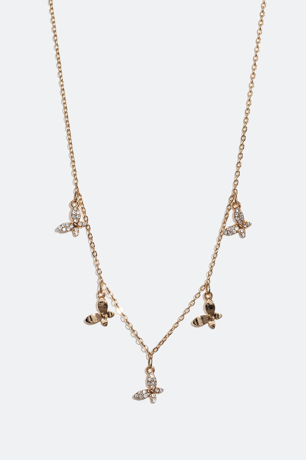 Guldfärgat halsband med fjärilar och glasstenar i gruppen Smycken / Halsband / Halsband med hänge hos Glitter (254001372002)