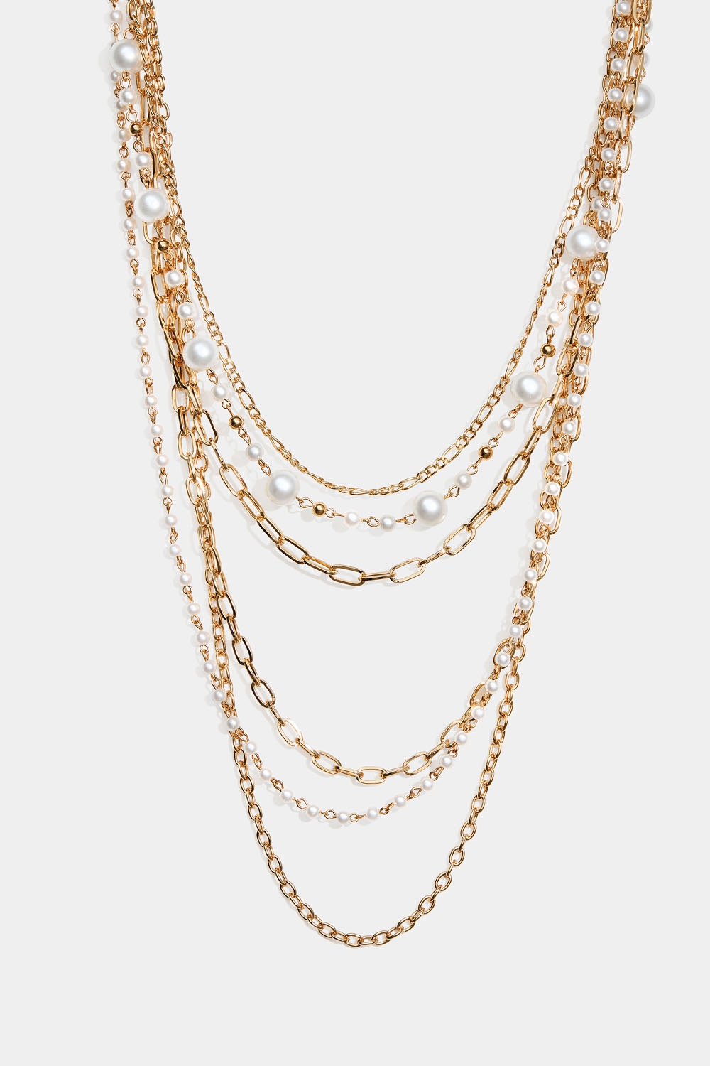 Guldfärgat långt halsband med pärlor och olika kedjor i gruppen Store week / 2537 hos Glitter (254002262002)