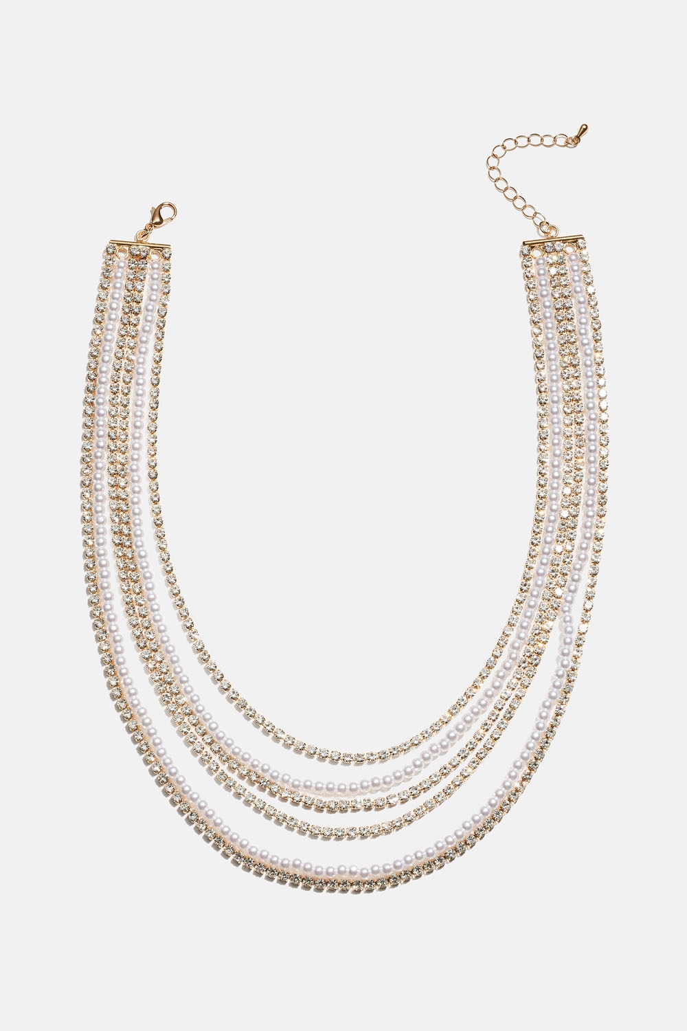 Guldfärgat halsband med åtta kedjor i strass och pärlor i gruppen Smycken / Halsband / Strass hos Glitter (254002422002)