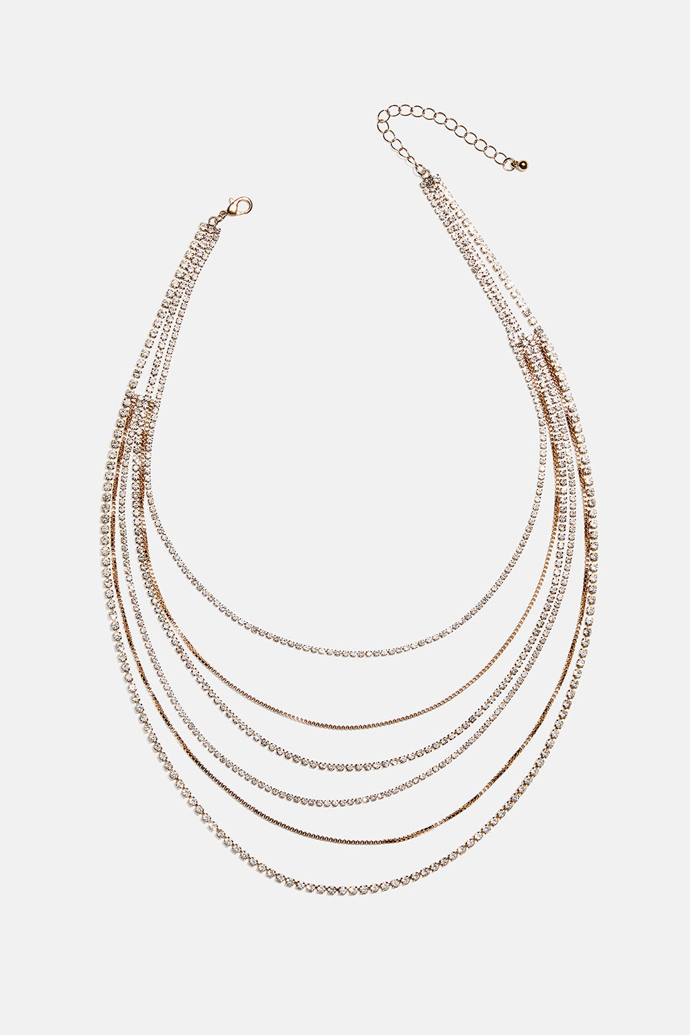 Lager-på-lager guldfärgat halsband med kedjor och glasstenar i gruppen Smycken / Halsband / Strass hos Glitter (254002670202)