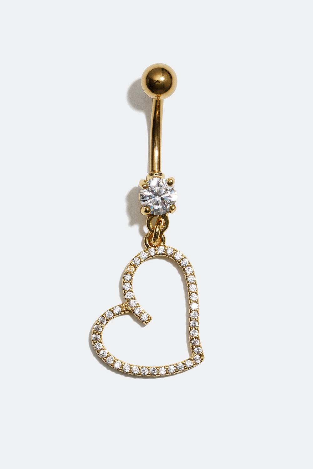 Guldfärgad navelpiercing med hänge av hjärta med Cubic Zirconia i gruppen Smycken / Piercings / Navelpiercings hos Glitter (255000300110)