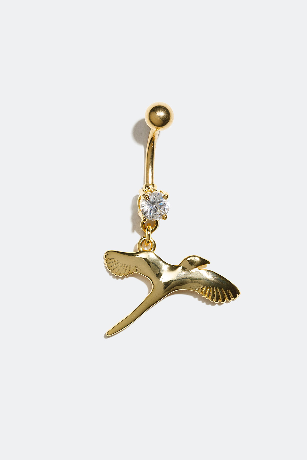 Guldfärgad navelpiercing med Cubic Zirconia och hänge av en fågel i gruppen Smycken / Piercings / Navelpiercings hos Glitter (255000360110)