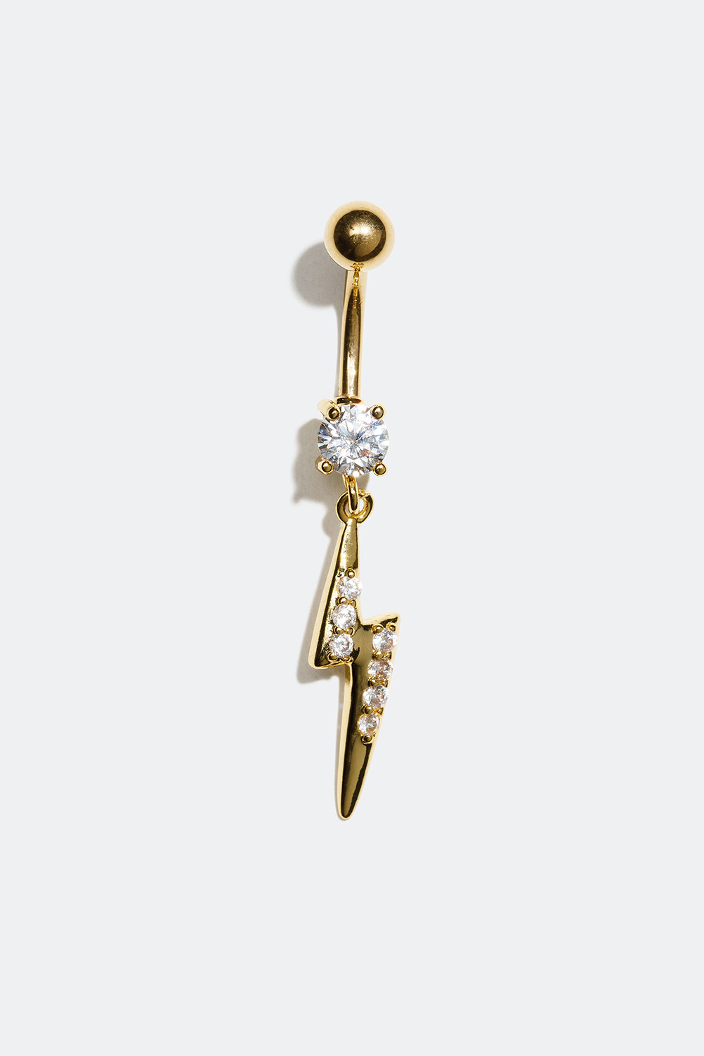 Guldfärgad navelpiercing med hänge av en blixt med Cubic Zirconia i gruppen Smycken / Piercings / Navelpiercings hos Glitter (255000370110)