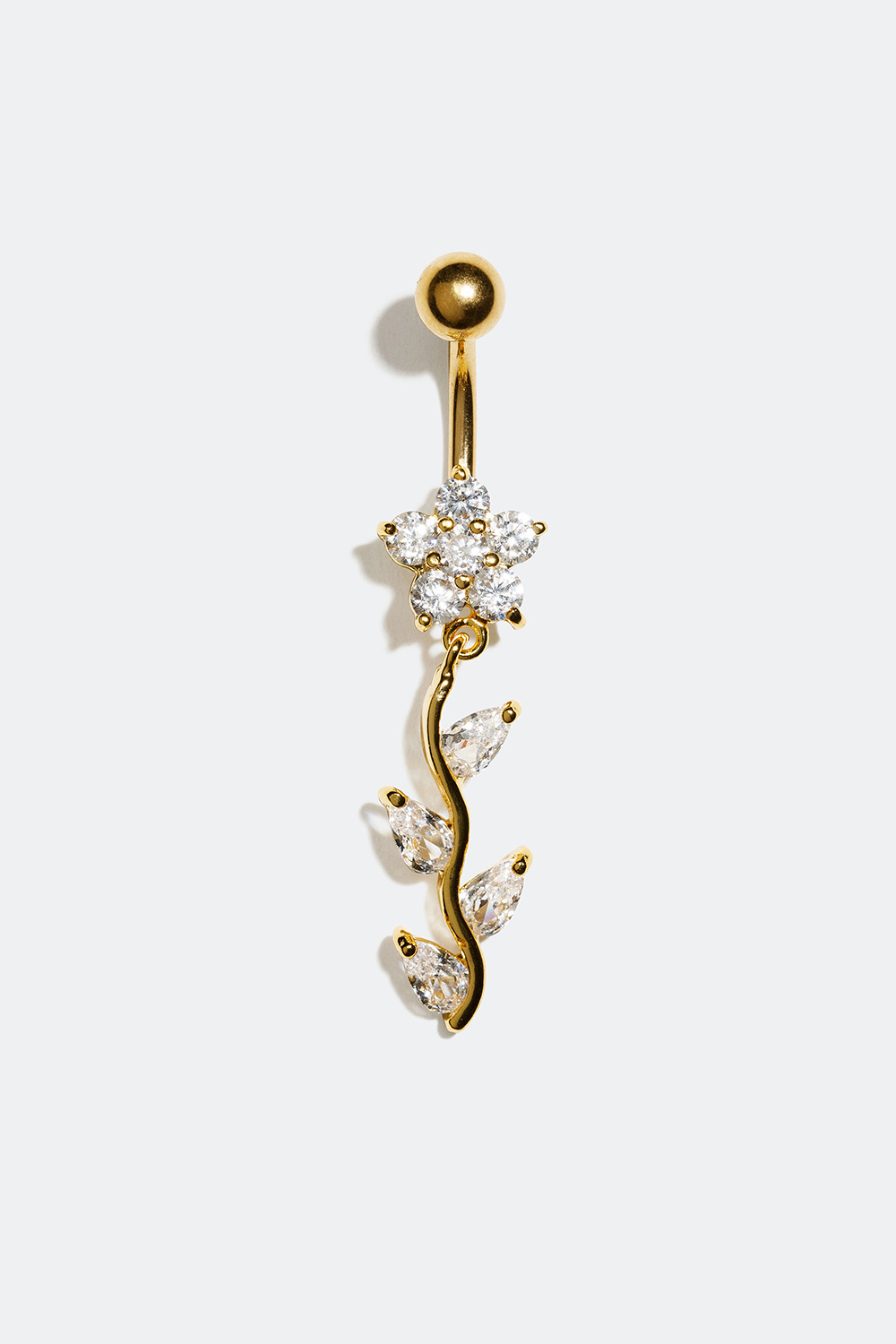 Guldfärgad navelpiercing med hänge av blomma och blad i gruppen Smycken / Piercings / Navelpiercings hos Glitter (255000400110)