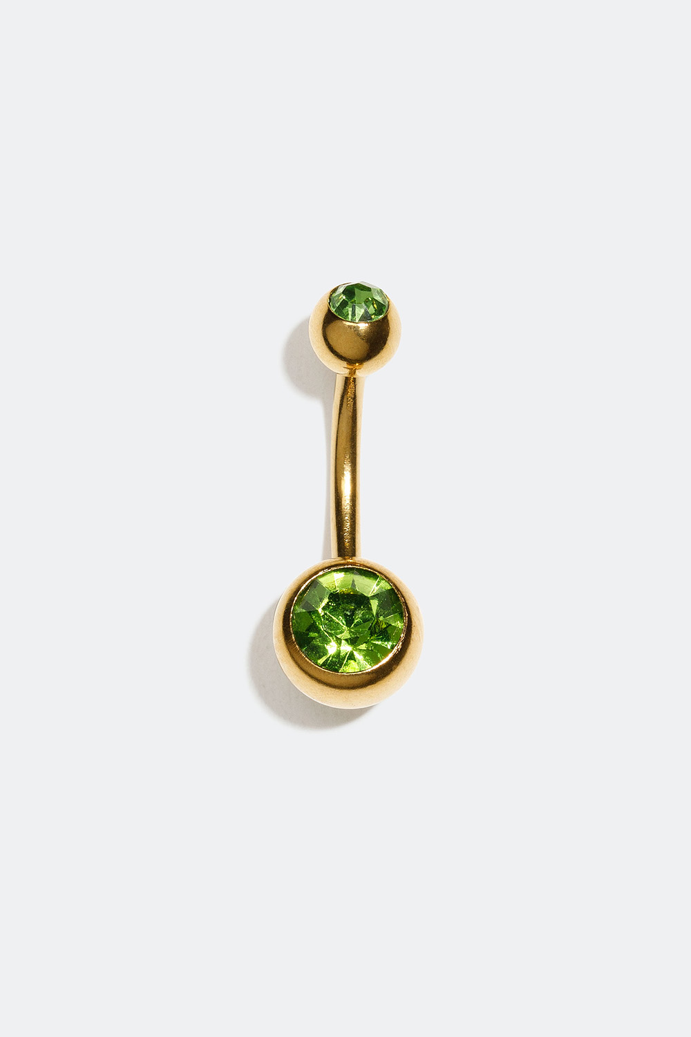 Guldfärgad navelpiercing med två gröna stenar i gruppen Smycken / Piercings / Navelpiercings hos Glitter (255000467710)