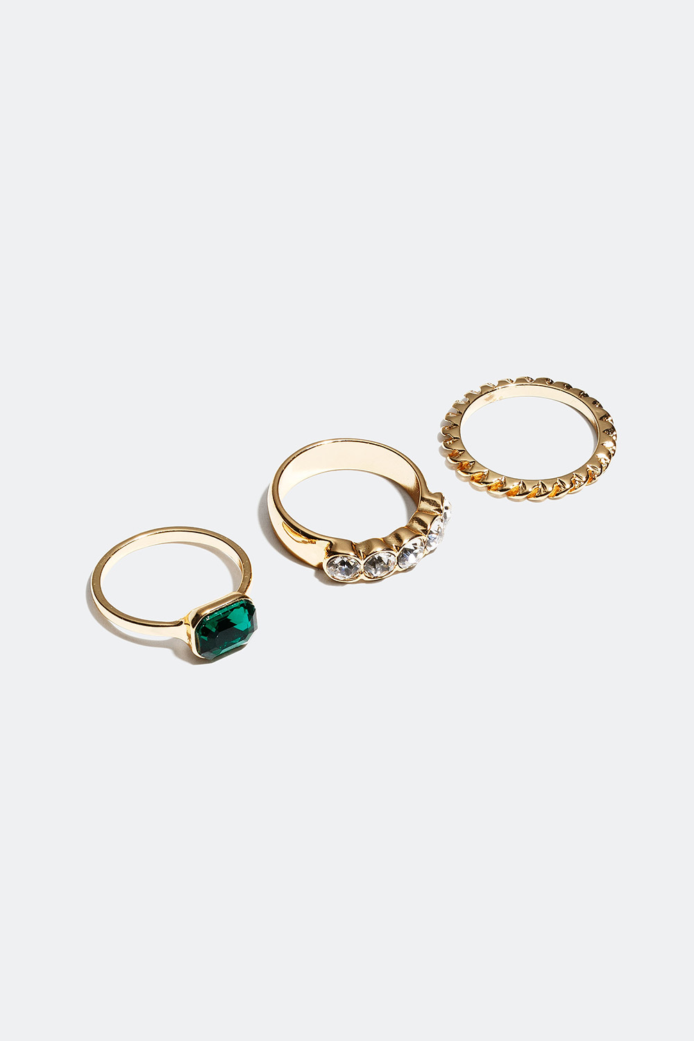 Ringar med glasstenar och tvinnad design, 3-pack i gruppen Smycken / Ringar / Flerpack hos Glitter (25600002)