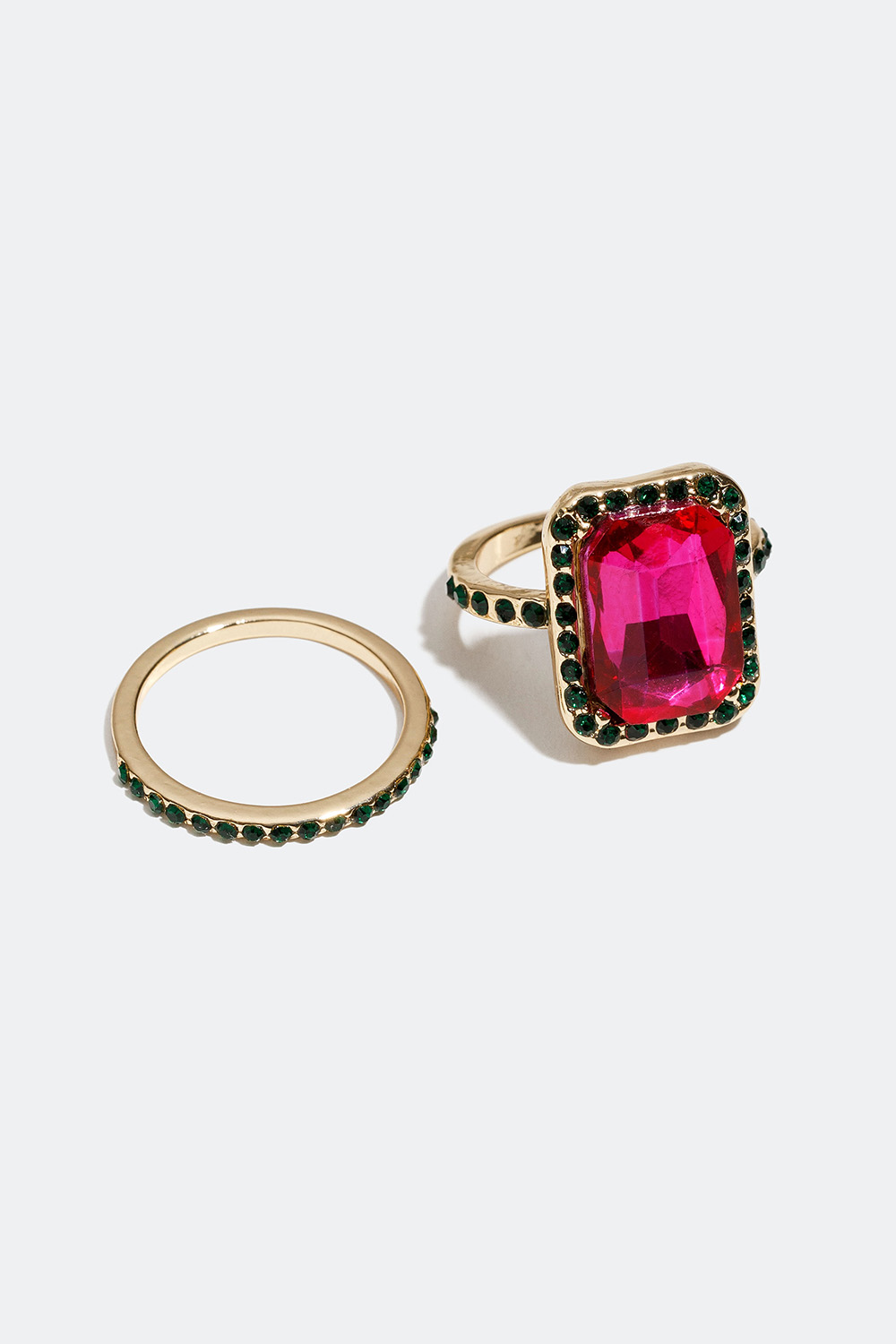 Ringar med rosa rektangulär glassten, 2-pack i gruppen Smycken / Ringar / Flerpack hos Glitter (25600040)