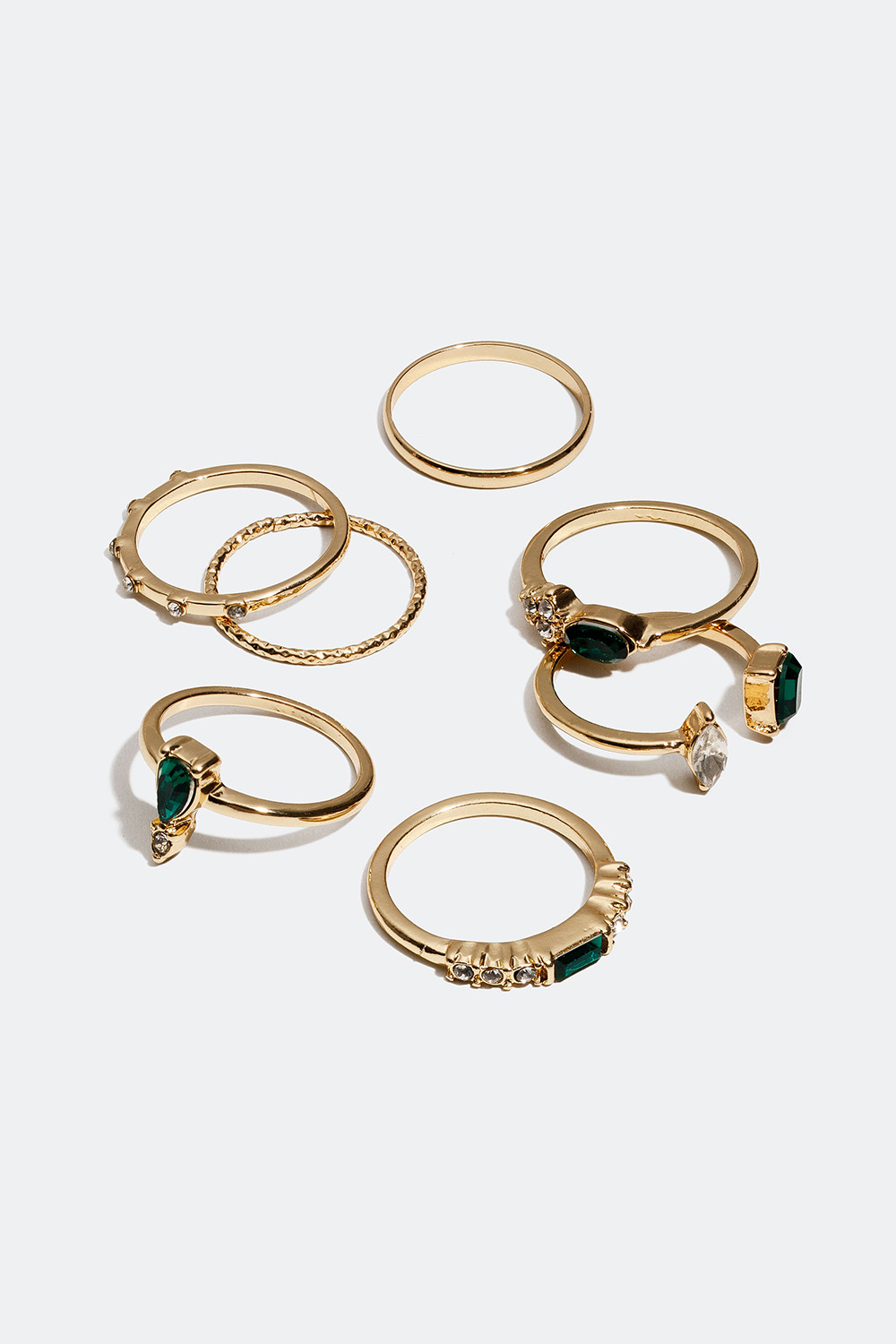 Ringar med gröna och vita glastenar, 7-pack i gruppen Smycken / Ringar / Flerpack hos Glitter (25600046)