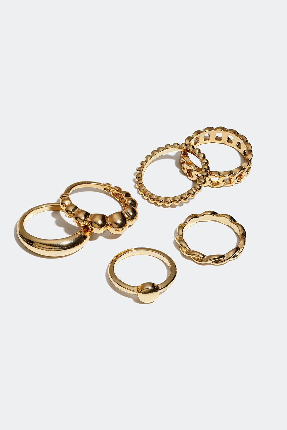 Guldfärgade ringar i olika storlekar med kulor, 6-pack i gruppen Smycken / Ringar / Flerpack hos Glitter (256000552016)