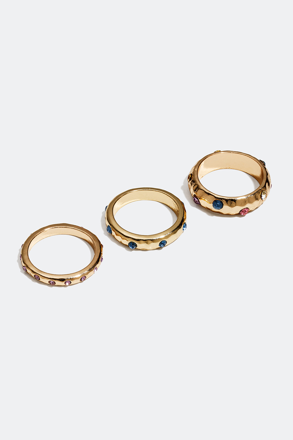 Guldfärgade ringar med färgade stenar, 3-pack i gruppen Smycken / Ringar / Flerpack hos Glitter (25600058)