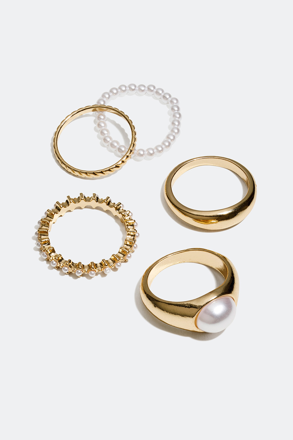Guldfärgade ringar med pärlor, 5-pack i gruppen Smycken / Ringar / Flerpack hos Glitter (25600060)