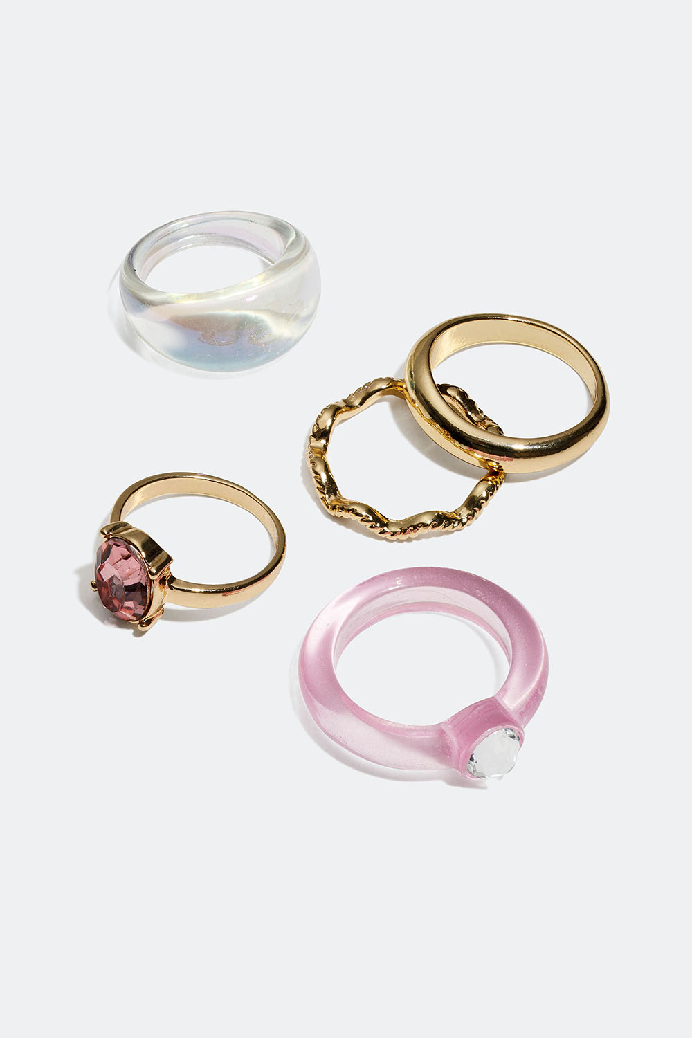 Guldfärgade ringar med detaljer i resin, 5-pack i gruppen Smycken / Ringar / Flerpack hos Glitter (25600066)