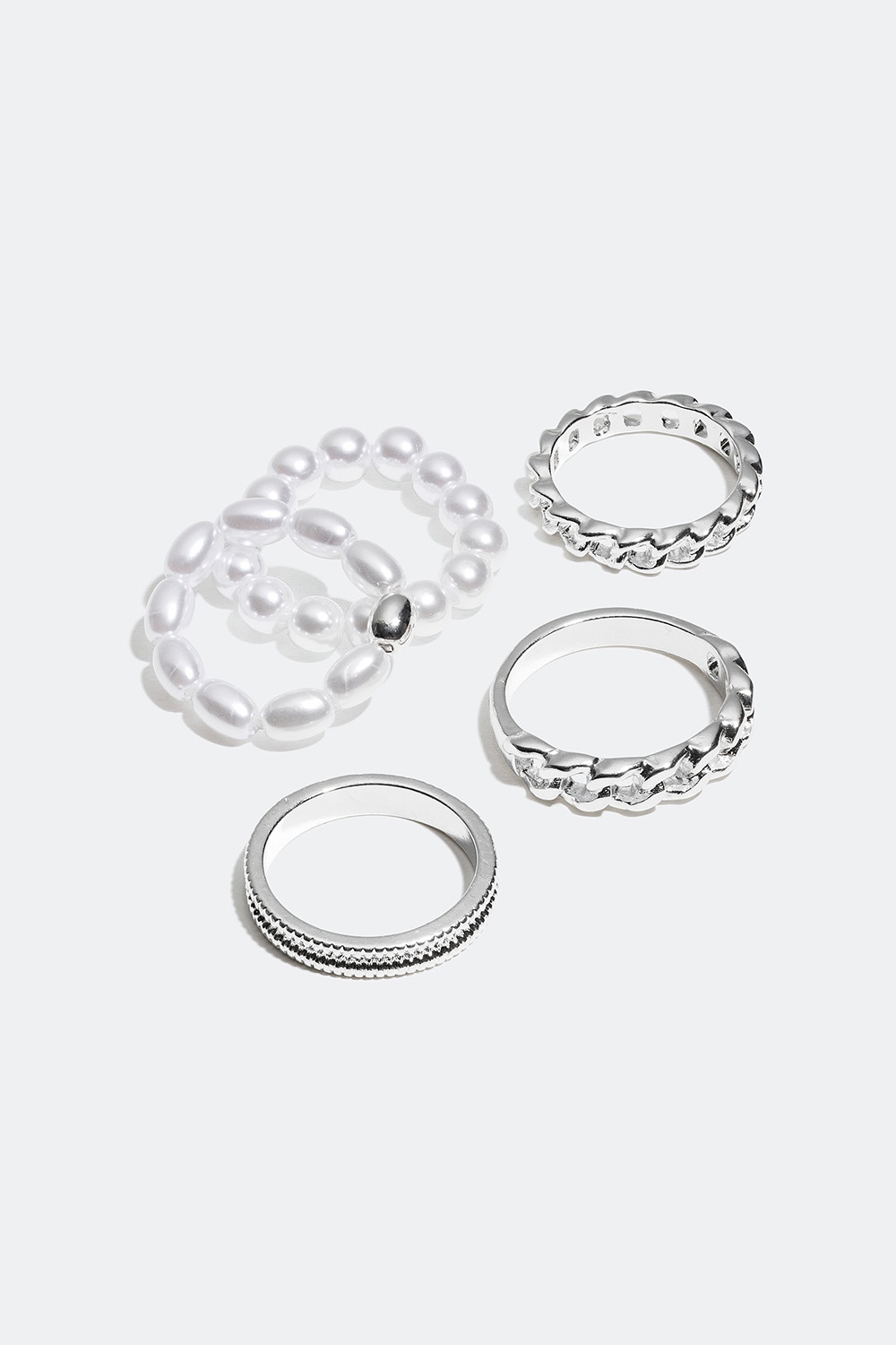 Ringar med pärlor och kedjedesign, 5-pack i gruppen Smycken / Ringar / Flerpack hos Glitter (25600074)