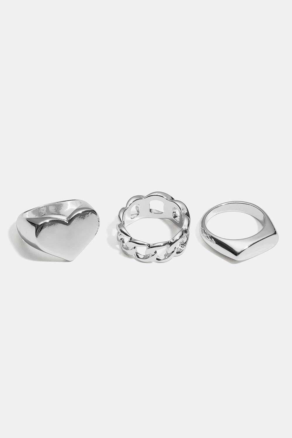 Chunky ringar med hjärta och kedja, 3-pack i gruppen Smycken / Ringar / Flerpack hos Glitter (25600091)