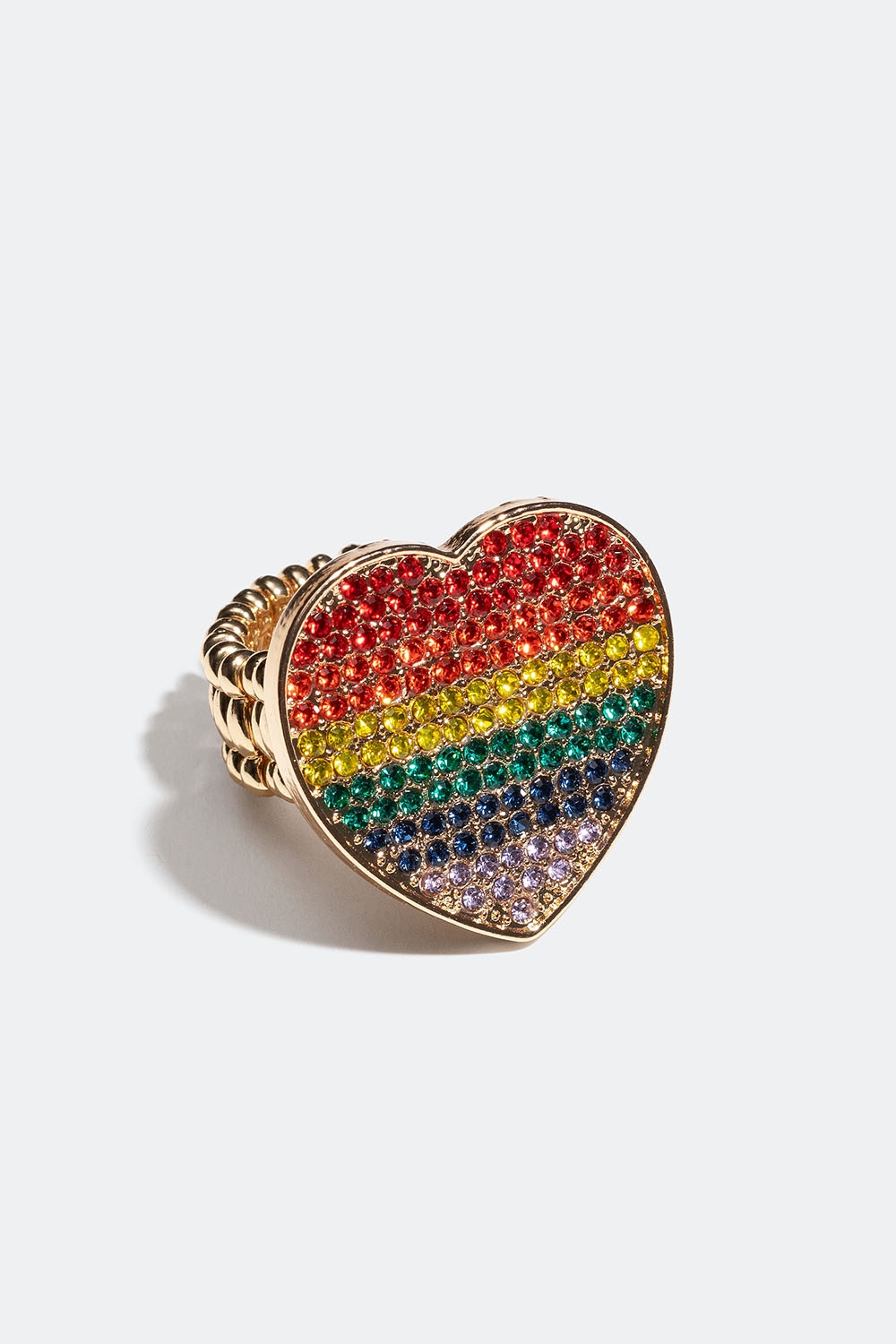 Justerbar ring med hjärta och glasstenar i regnbågsfärger i gruppen Pride hos Glitter (256001059902)