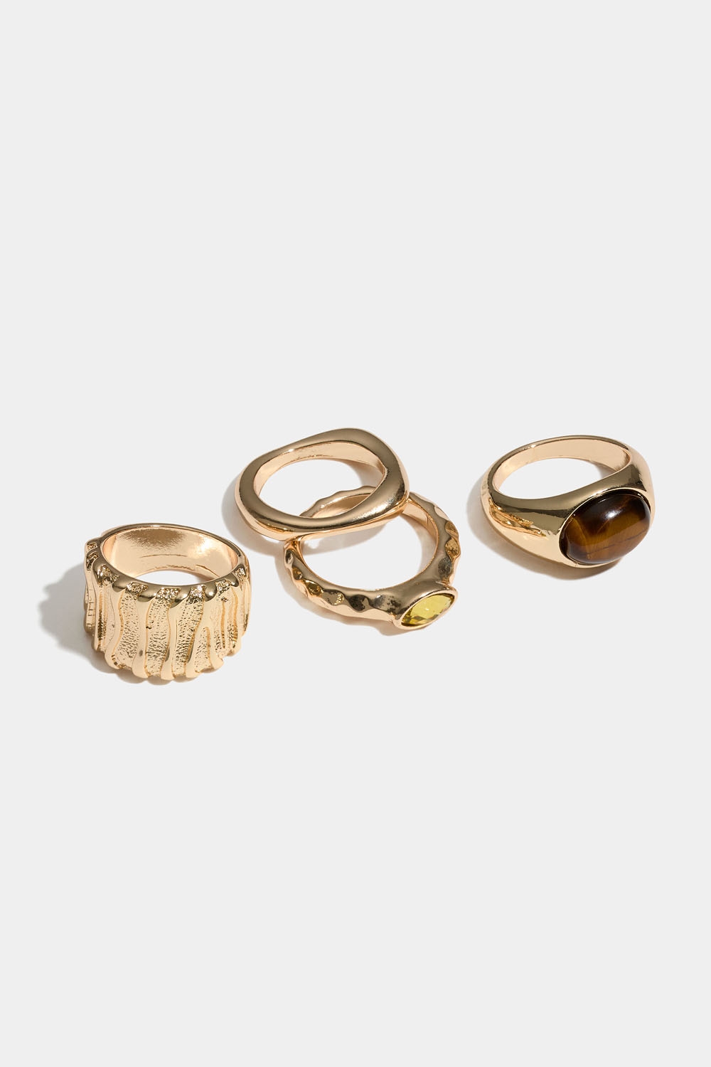 Ringar med olika design och tigeröga, 4-pack i gruppen Smycken / Ringar hos Glitter (2560015220)