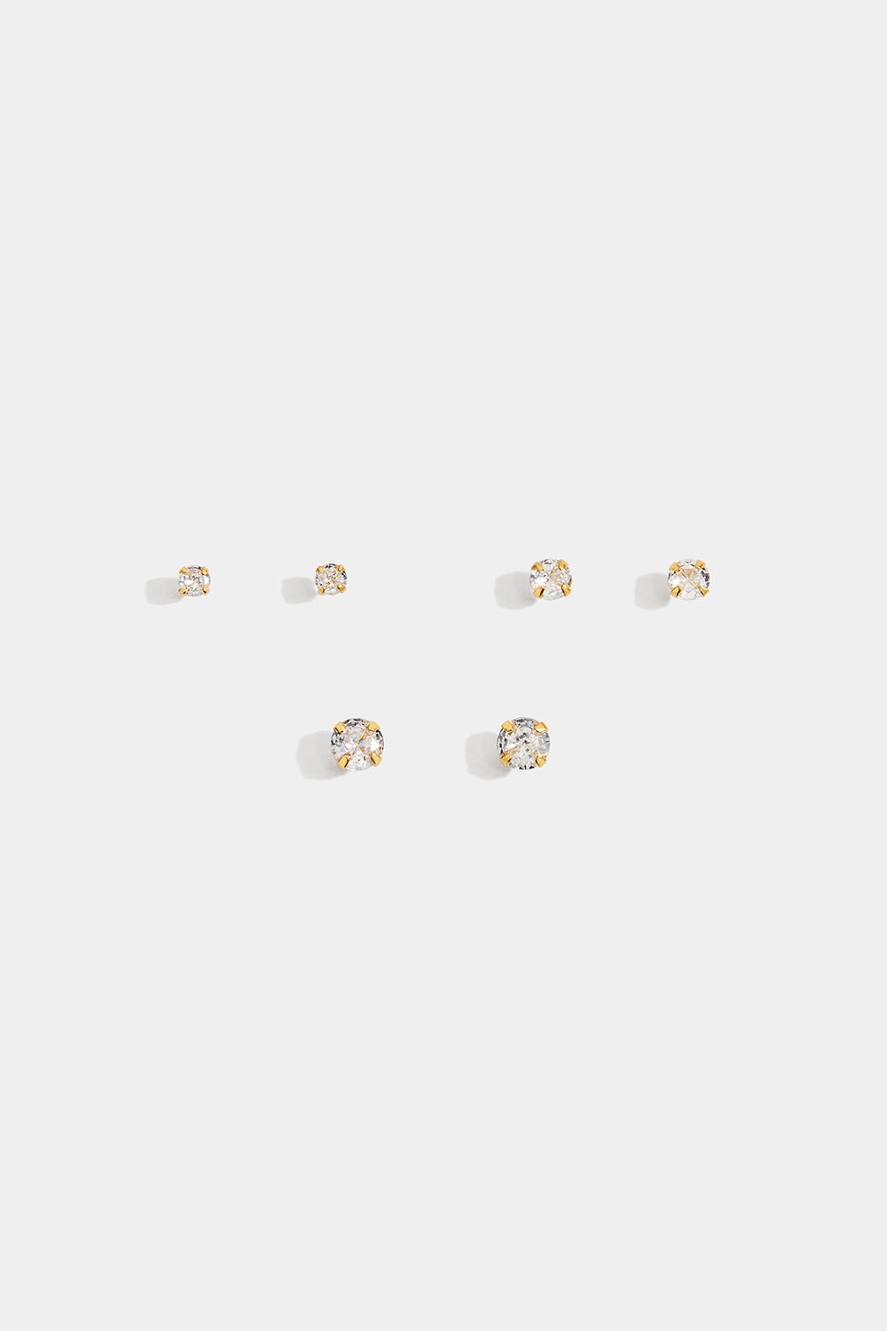 Studs med runda glasstenar, förgyllda med 18K guld, 3-pack, 4 mm i gruppen 18k Guldpläterat silver / Örhängen i 18k guld hos Glitter (306849661000)