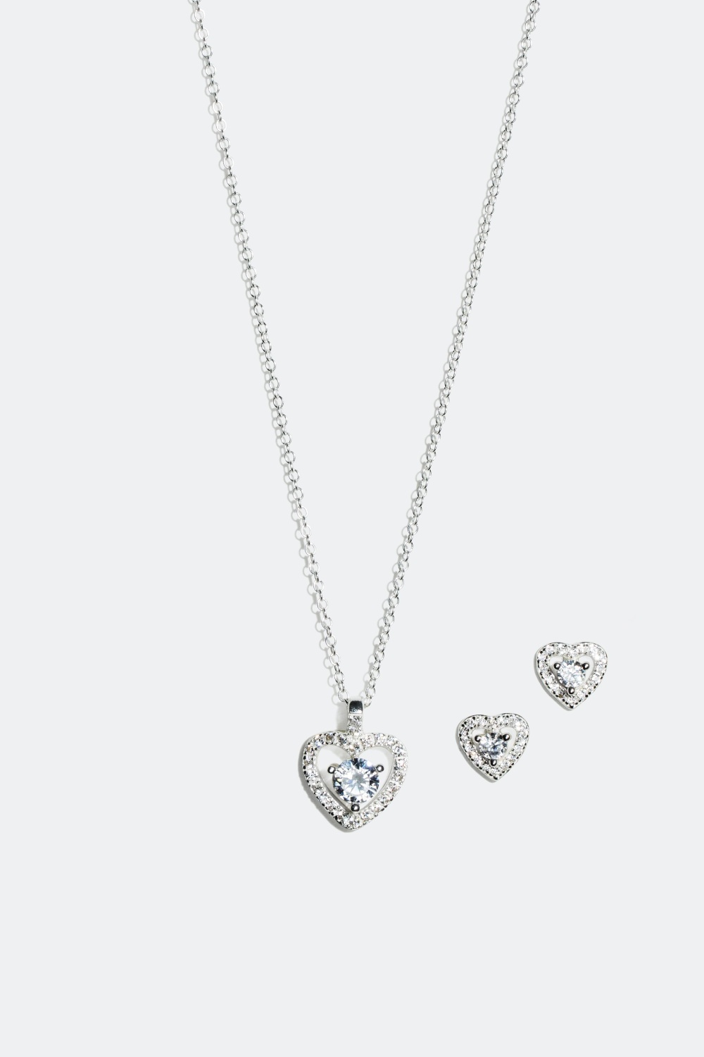 Smyckeset halsband och örhängen med hjärtan i gruppen Äkta silver / Silverhalsband / Halsband i äkta silver med hänge hos Glitter (322135)