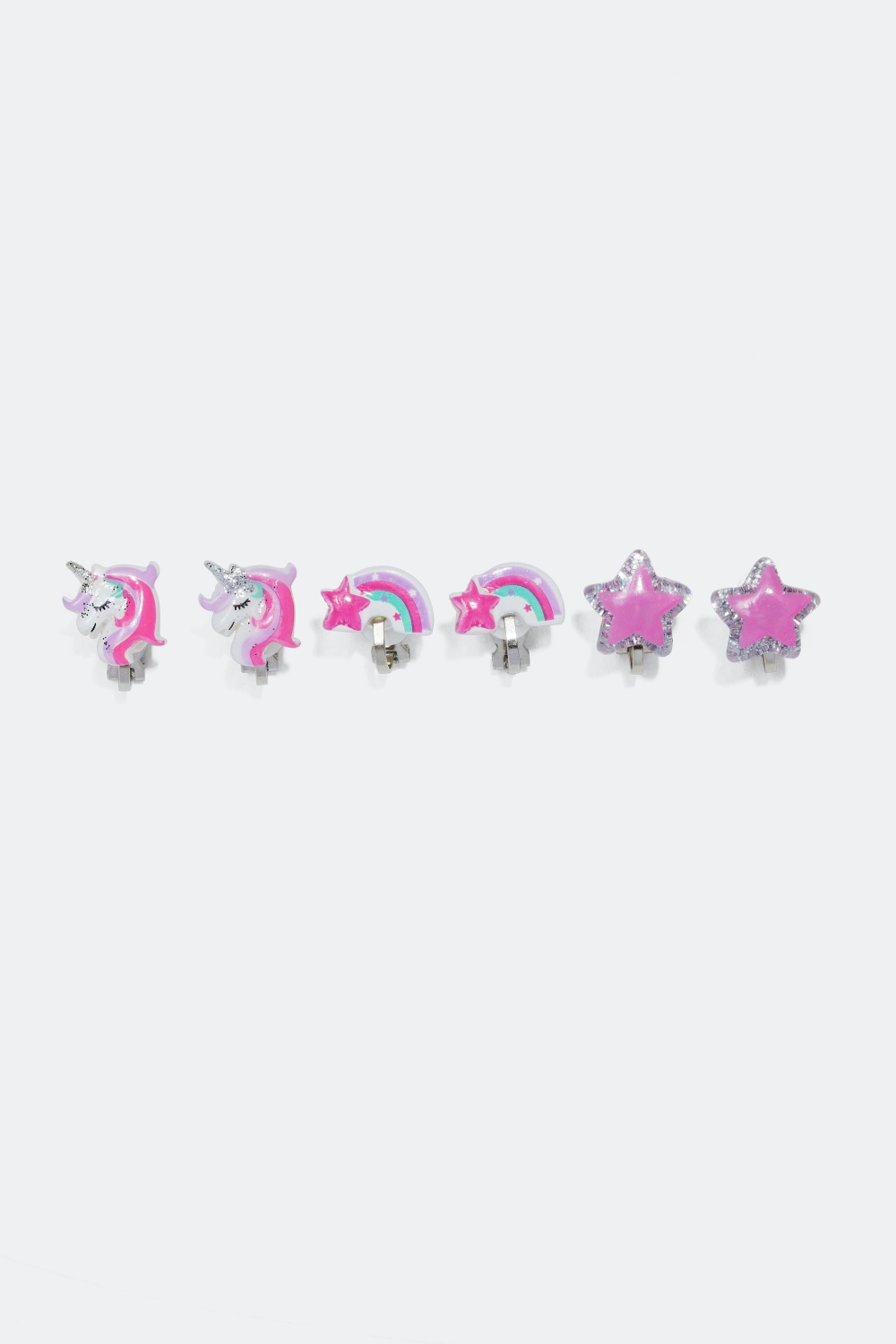 Clipsörhängen med enhörning, regnbåge och stjärna, 3- pack i gruppen Barn / Barnsmycken / Barnörhängen hos Glitter (323312)