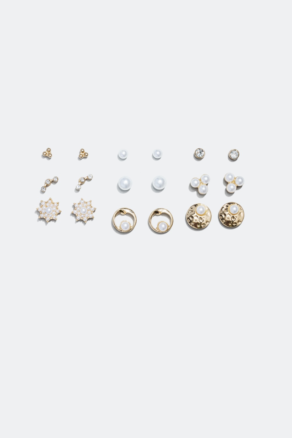 9-pack guldfärgade örhängen med pärlor och glasstenar i gruppen Smycken / Örhängen hos Glitter (324523)