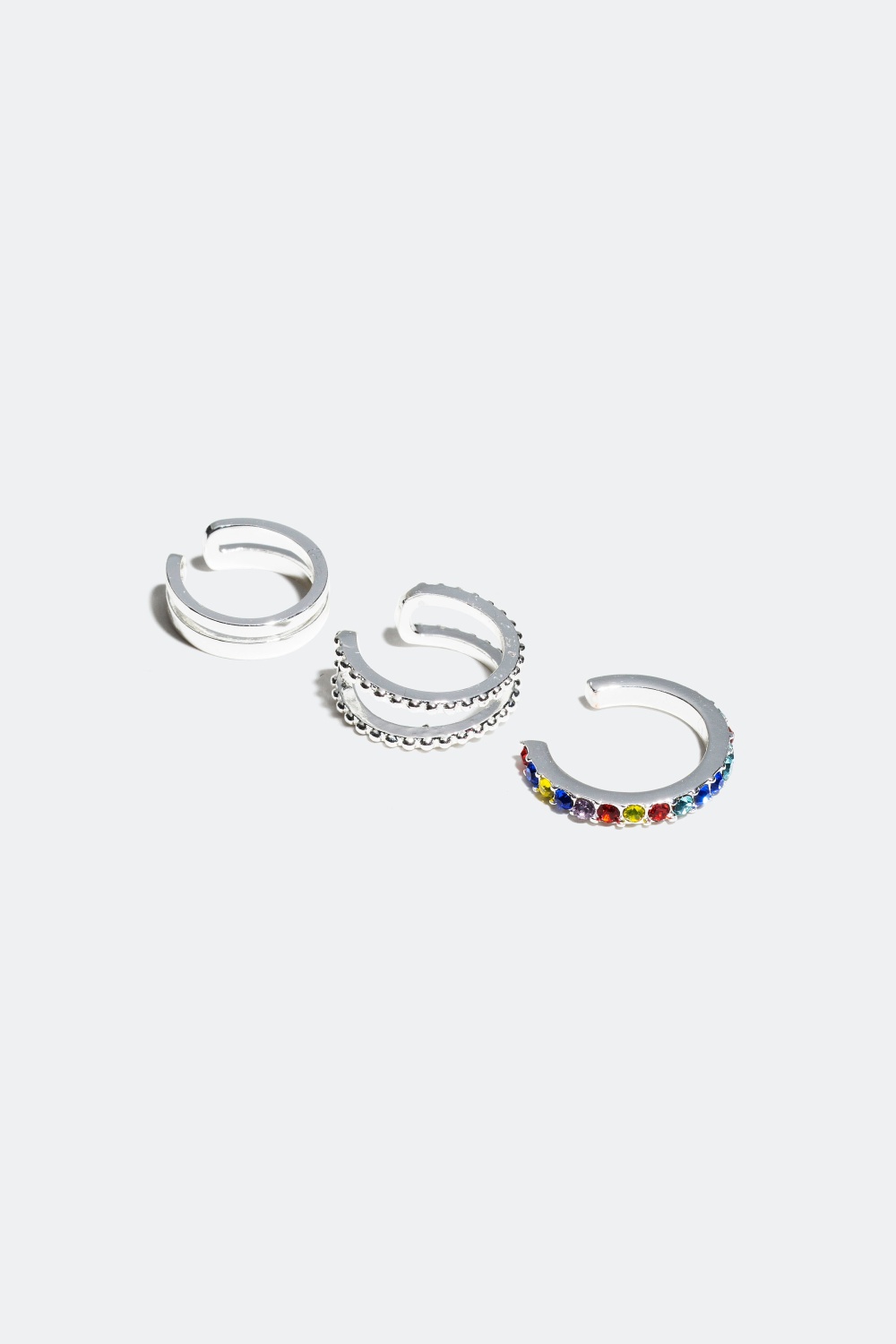 Earcuffs med metall och färgglada stenar, 3-pack i gruppen Alla Smycken / Örhängen / Earcuffs hos Glitter (326473)