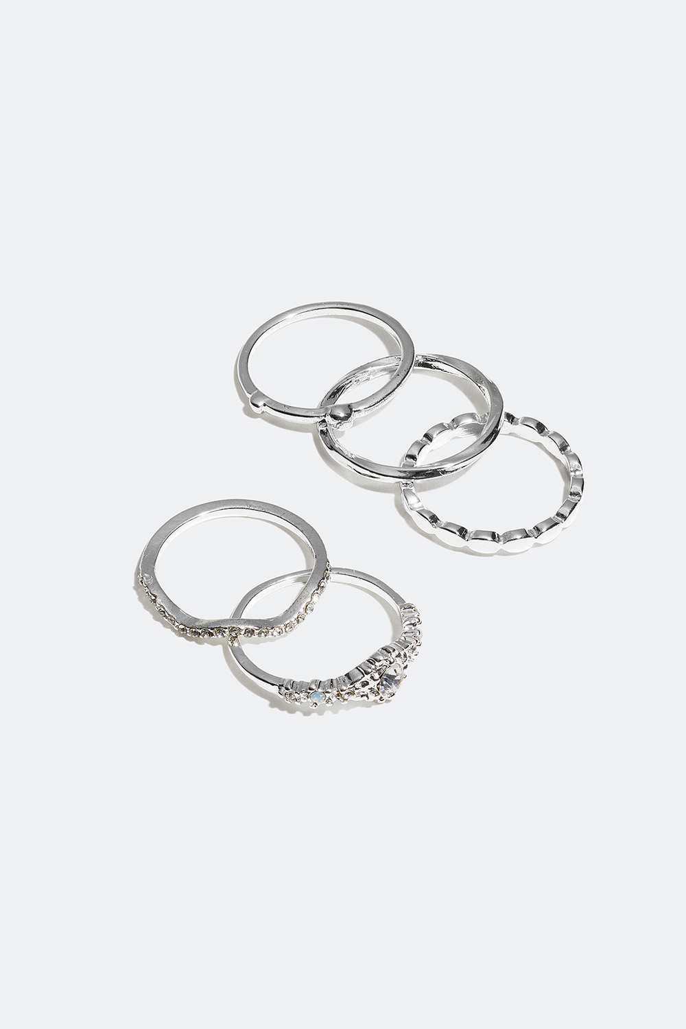 Ringar med glasstenar och olika design, 5-pack i gruppen Alla Smycken / Ringar / Flerpack hos Glitter (327922)