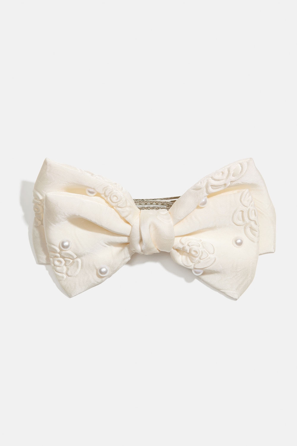 Hårspänne med vit rosett, pärlor och rosmönster i gruppen Håraccessoarer / Spännen & klämmor / Hårspännen hos Glitter (335002013100)