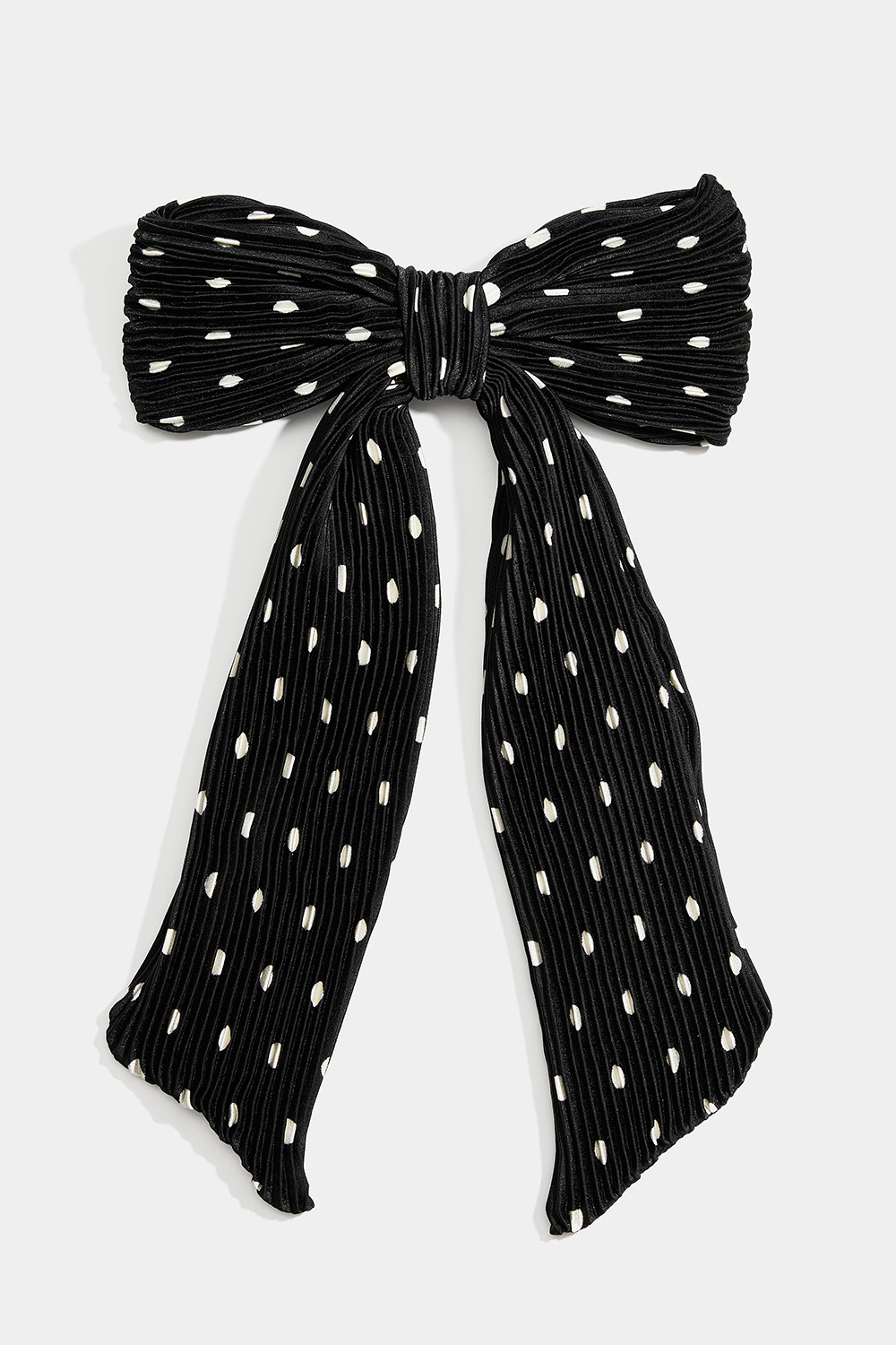 Hårspänne med svart plisserad rosett med prickar i gruppen Håraccessoarer / Spännen & klämmor / Hårdekorationer hos Glitter (335002097400)