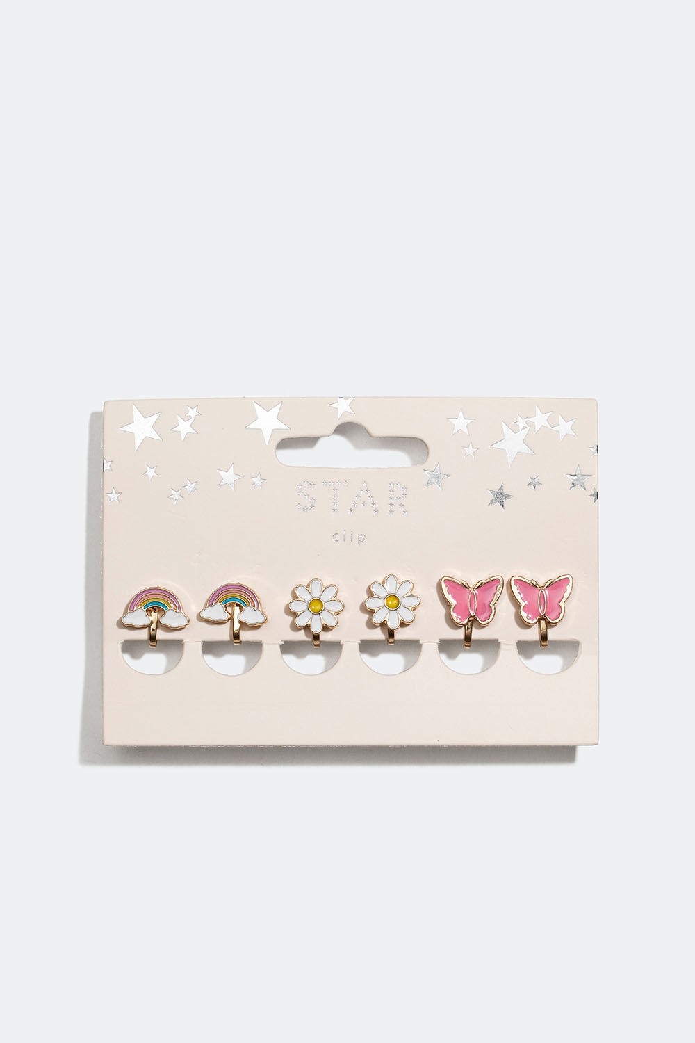 Clipsörhängen med regnbågar, blommor och fjärilar, 3-pack i gruppen Barn / Barnsmycken hos Glitter (402000029900)