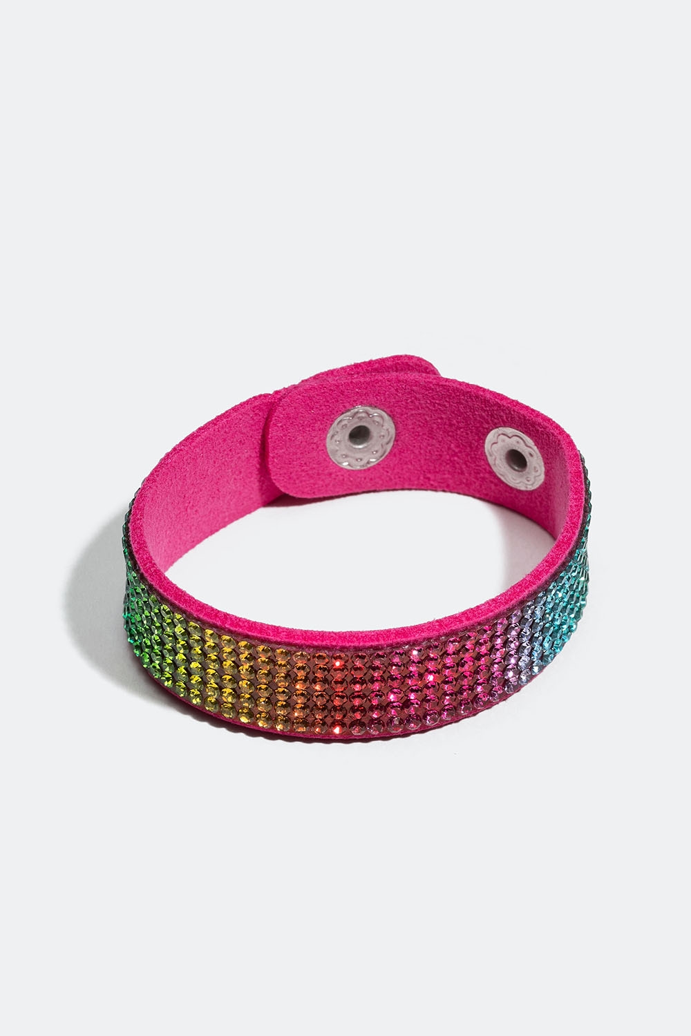 Rosa armband i tyg med glasstenar i regnbågsfärger i gruppen Barn hos Glitter (402000209900)